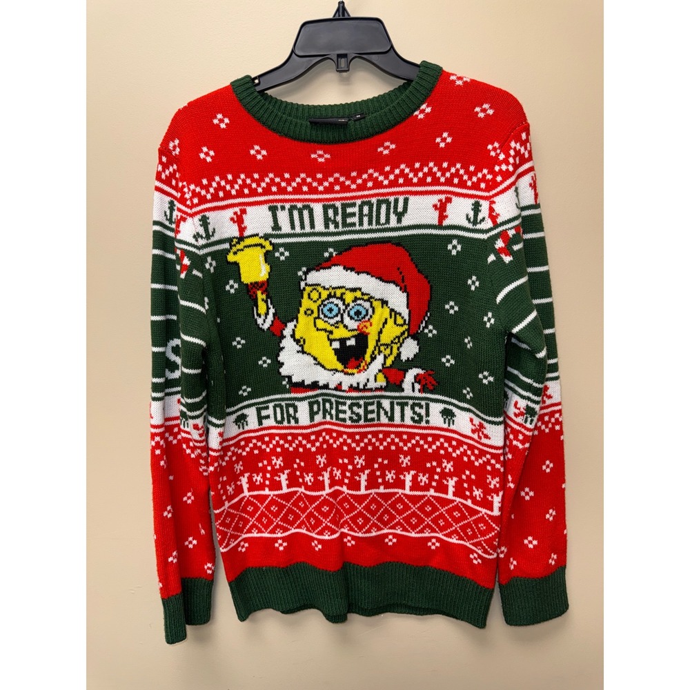 Nickelodeon SpongeBob SquarePants Ugly Christmas Sweater Mens Medium Red Green